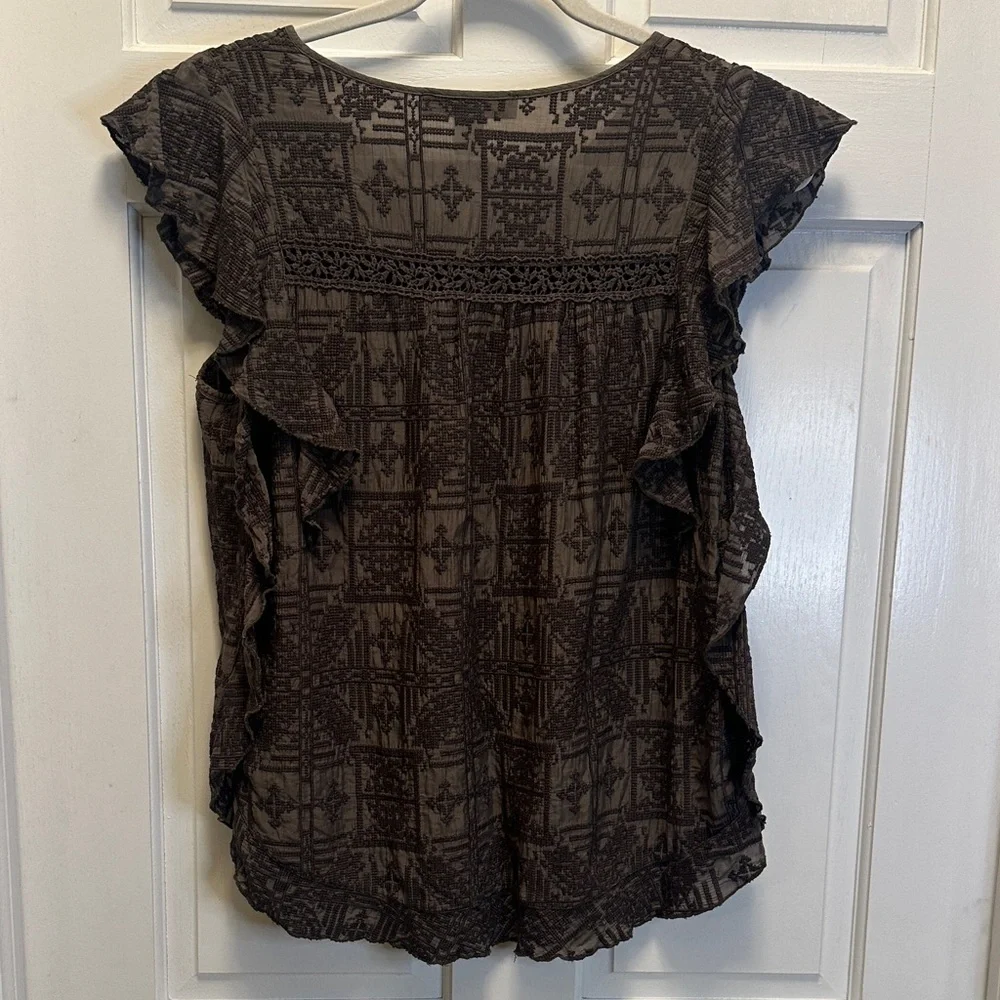 Hiche Medium Women's Brown Patterned‎ Cotton Silk Blend Top